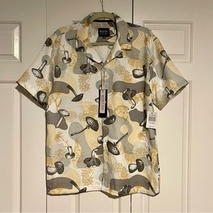 Malibu Beach Club Textured Mushroom Print Short Sleeve Button Down